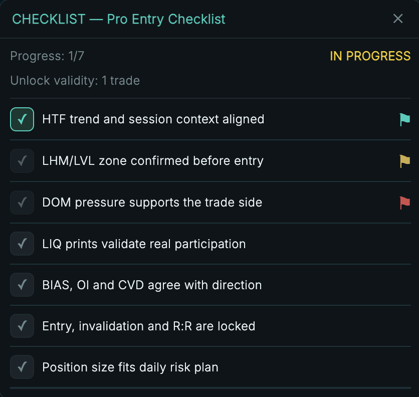 QV Terminal active checklist run window
